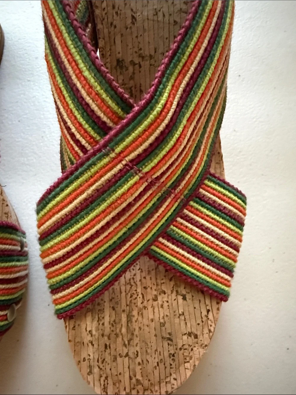 Lucky Brand Multicolor Striped Wedge Sandals with Pink Trim